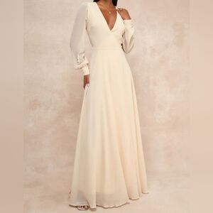 LULU'S CREAM LONG SLEEVE WRAP MAXI DRESS SIZE LARGE